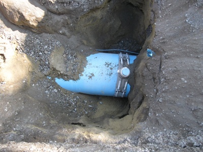 A section of the newly installed potable water pipeline along Reyes Adobe Rd